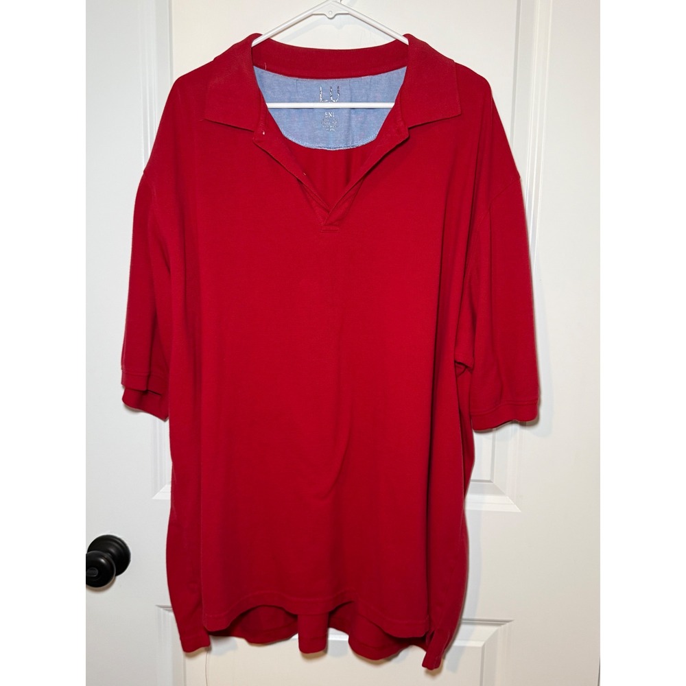 Luca + Mara Mens 5XL Red Pique Knit Short Sleeve V-Neck Polo Shirt